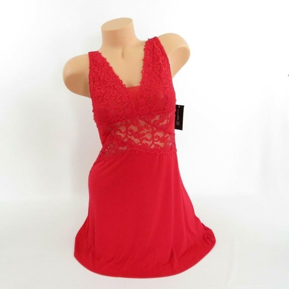 INC Women's Gown Red M Soft Knit Chemise Nightgown Lace Detail V-Neck Sleepwear - Picture 10 of 12